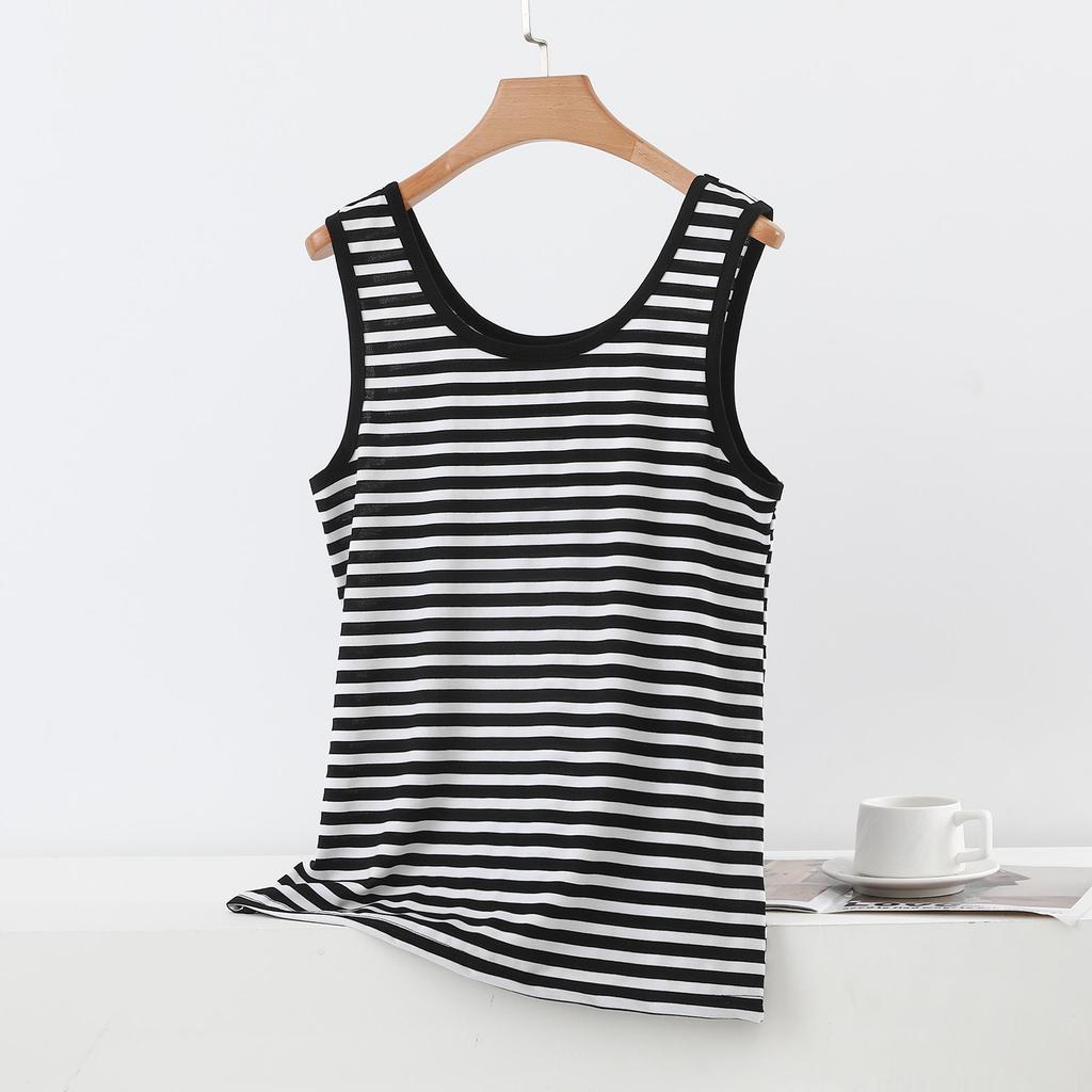 Striped Sleeveless Women's U-Neck Tank Top - Wide Shoulder Modal Camisole 2026 Summer Edition