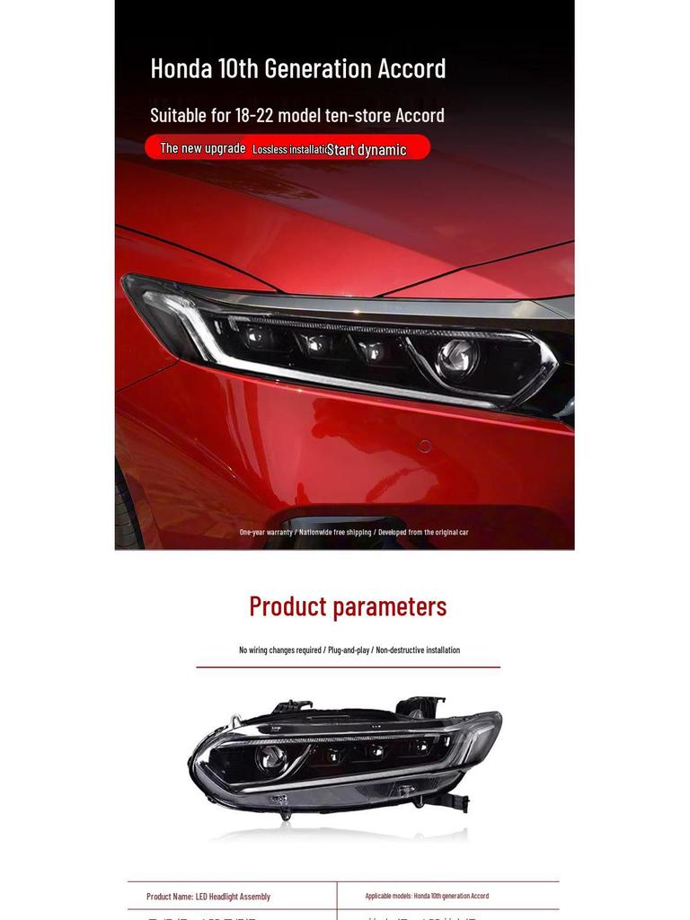 18-22 Gen 10 Honda Accord LED Headlight Assembly with Projector, DRL & Sequential Turn Signals