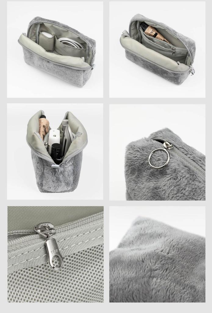 Fluff Accessory Pouch with Cosmetic Fluffy Faux Fur [aso] Pouch, Large, Gusset, Pouch, (Off-White, Large) Se-fp280-ow-l