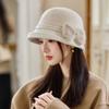 Casual thickened bow basin hat autumn and winter big head circumference plush hat outdoor versatile windproof warm hat women