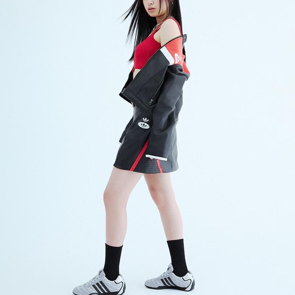 Adidas Originals Racing Style Fashion Simple Versatile Stand Collar Jacket Women Jacket Black Light-Scarlet JM8023