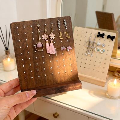 72 Holes Wooden Vertical Earring Storage Rack Earrings Display Board Ear Stud Holder Stand Jewelry Display Prop Counter Showcase
