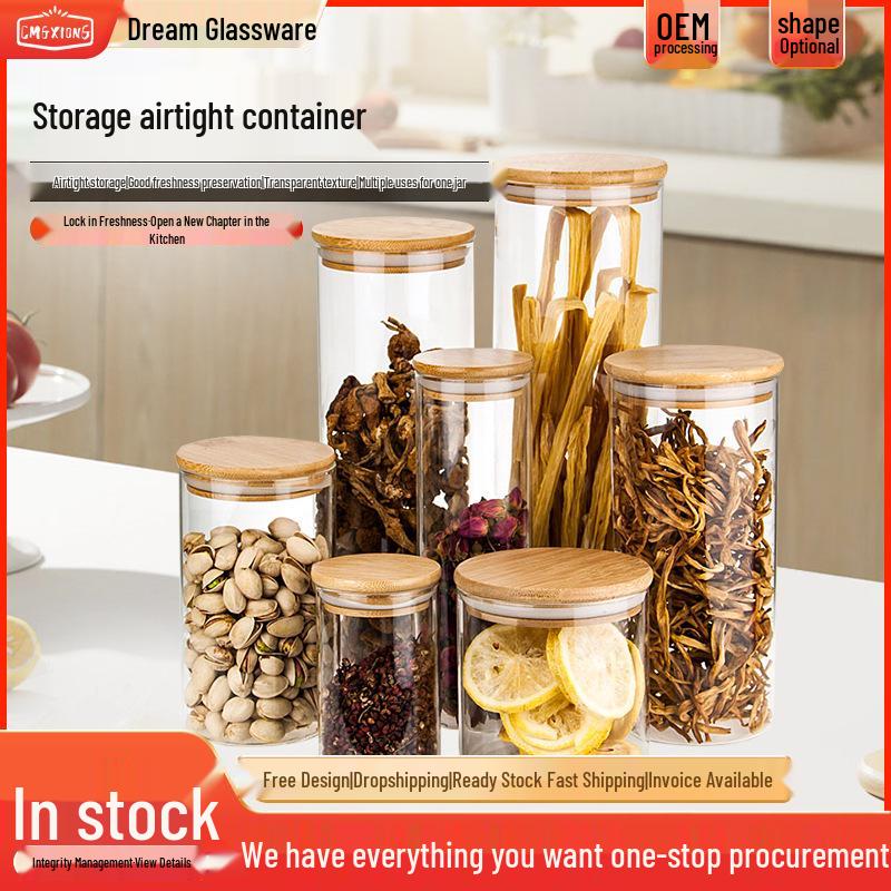 Vysoká borosilikátová skleněná nádoba na potraviny s těsněním