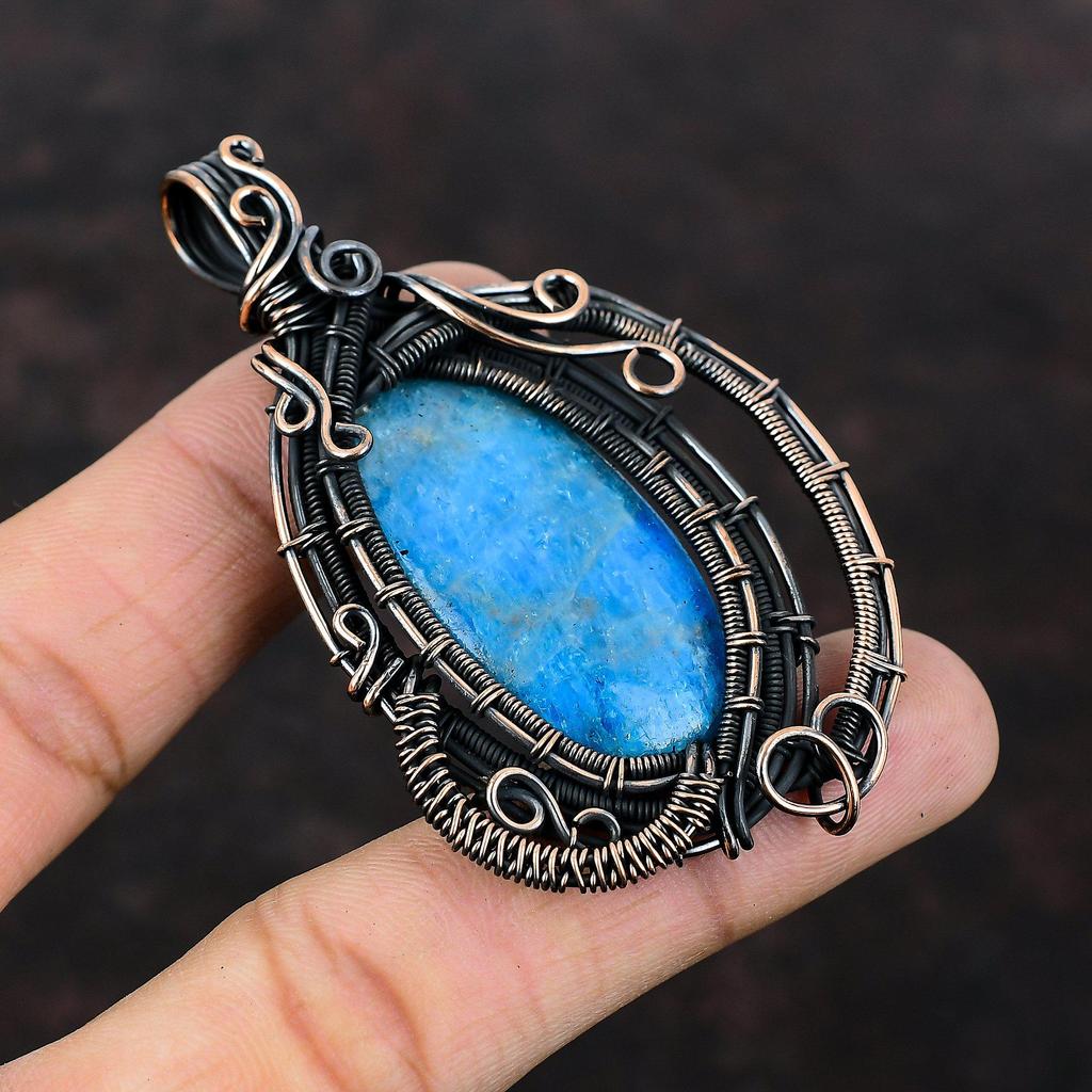 Neon Apatite Pendant Copper Wire Wrapped Pendant Amazing Copper Jewelry Handmade Brand New Pendant Very Pretty Gemstone Jewelry Wedding Gift