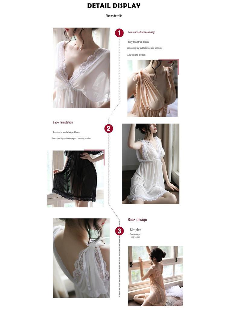 Plus Size Erotic Lace Pajamas: Sheer Two-Piece Nightdress Set