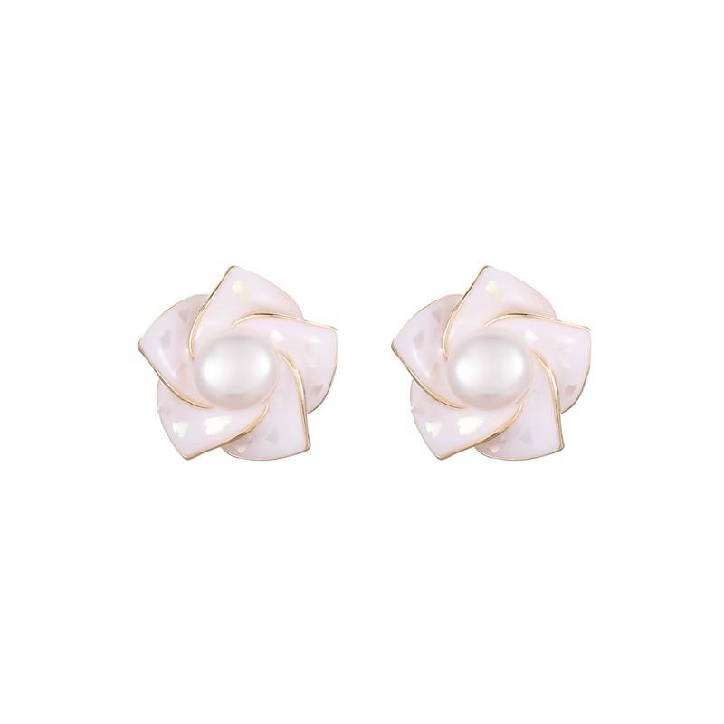 Elegant Pearl Camellia Flower Earrings Sterling Studs Minimalist Fashion Jewelry Women