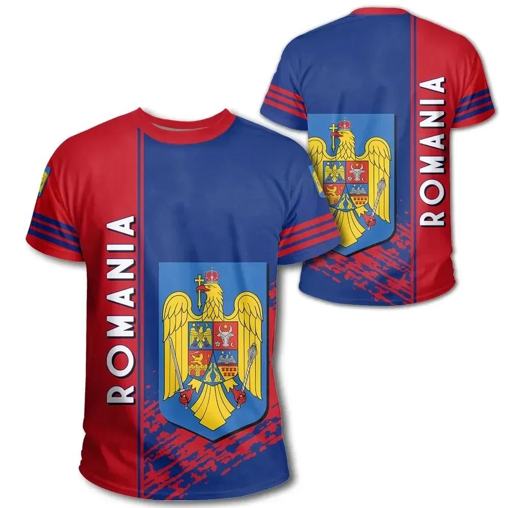 RUMÄNIEN Flagge 3D-Druck Sport Schnelltrocknend Atmungsaktiv Herren T-Shirt Outdoor Street Jersey Kurzarm Eltern-Kind Sommer Oberteil Kleidung