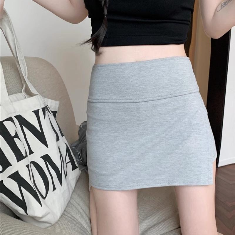 Spice Girl Split-ended Anti-light Culottes Women's Summer High-waisted and Thin Sports Hip-wrapped Short Skirt Solid Color Skirt