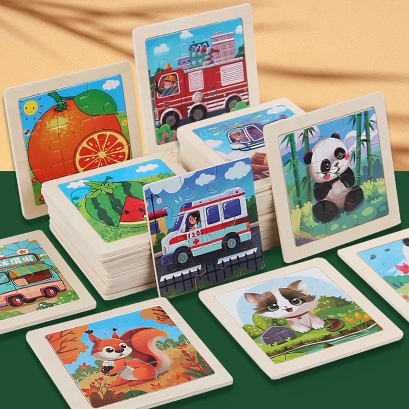 9-Piece Wooden Cartoon Animal Transport Jigsaw Toy for Early Education
