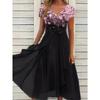 Women's V Neck Short Sleeve Midi Dress Loose Fit Mid Rise Casual Floral Print Chiffon Party Dress
