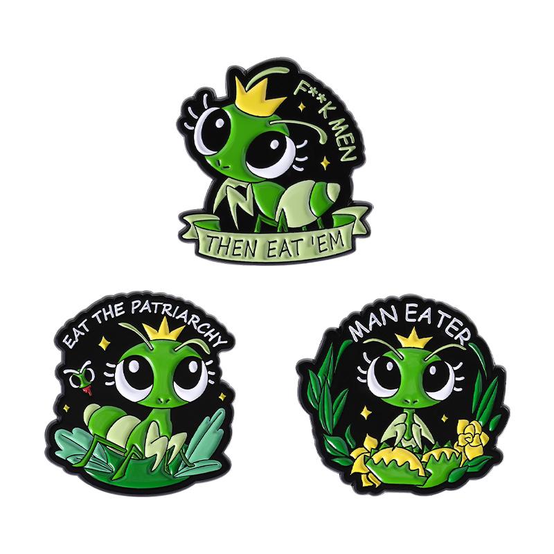 Mantis Feminism Enamel Pins Custom EAT THE PATRIARCHY Brooches Lapel Badges Clothes Animal Jewelry Gift for Kids Friends