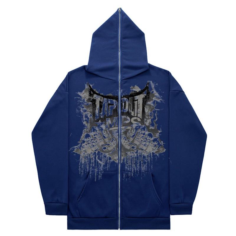 Oversized Zip-Up Hoodie Unisex Streetwear Gothic High-Street Sweatshirt Fall Casual Long Sleeve