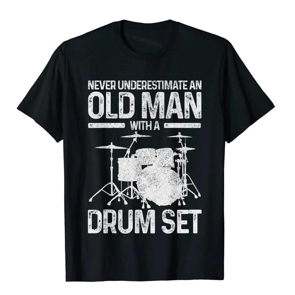 Fashionable Tops Shirts Funny Mens Drummer Never Underestimate An Old Man with A Drum Set T-Shirt  Vintage Graphic T Shirts