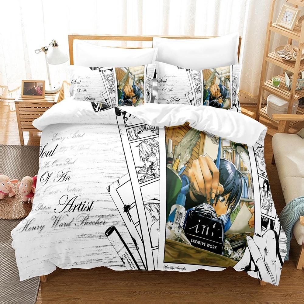 3D Printing Anime Bed Sheet Set Bakuman Bedding Set Single Twin Full Queen King Size Bed Set Adult Kid Bedroom Duvet Cover Sets