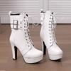 Women's High Heel Short Boots Autumn and Winter New Waterproof Platform Thick Heel Versatile Large Roman Short Boots