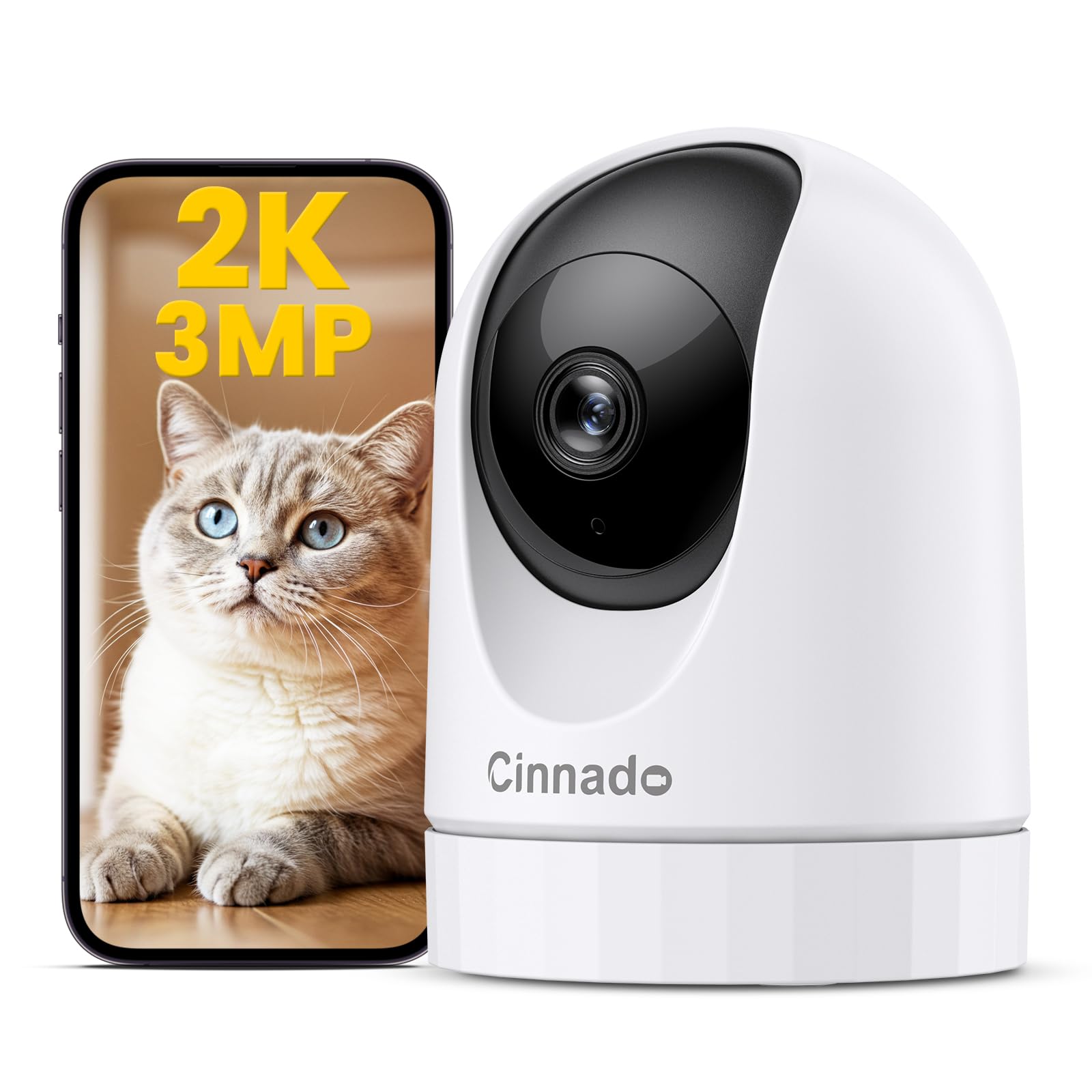

Cinnado D1 Pet Camera 3 Megapixels 2K HD Monitor Wireless Indoor Security 360 Degree Surveillance Baby Elderly Children Pet Monitoring Compatible білий
