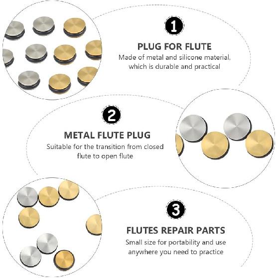 10pcs Wind Music Repair Parts Open Hole Plug Flute Plugs for Open Hole Flutes Rubber Flute Plugs Plug for Flute Gold Flute Plug Flute Accessory Flute