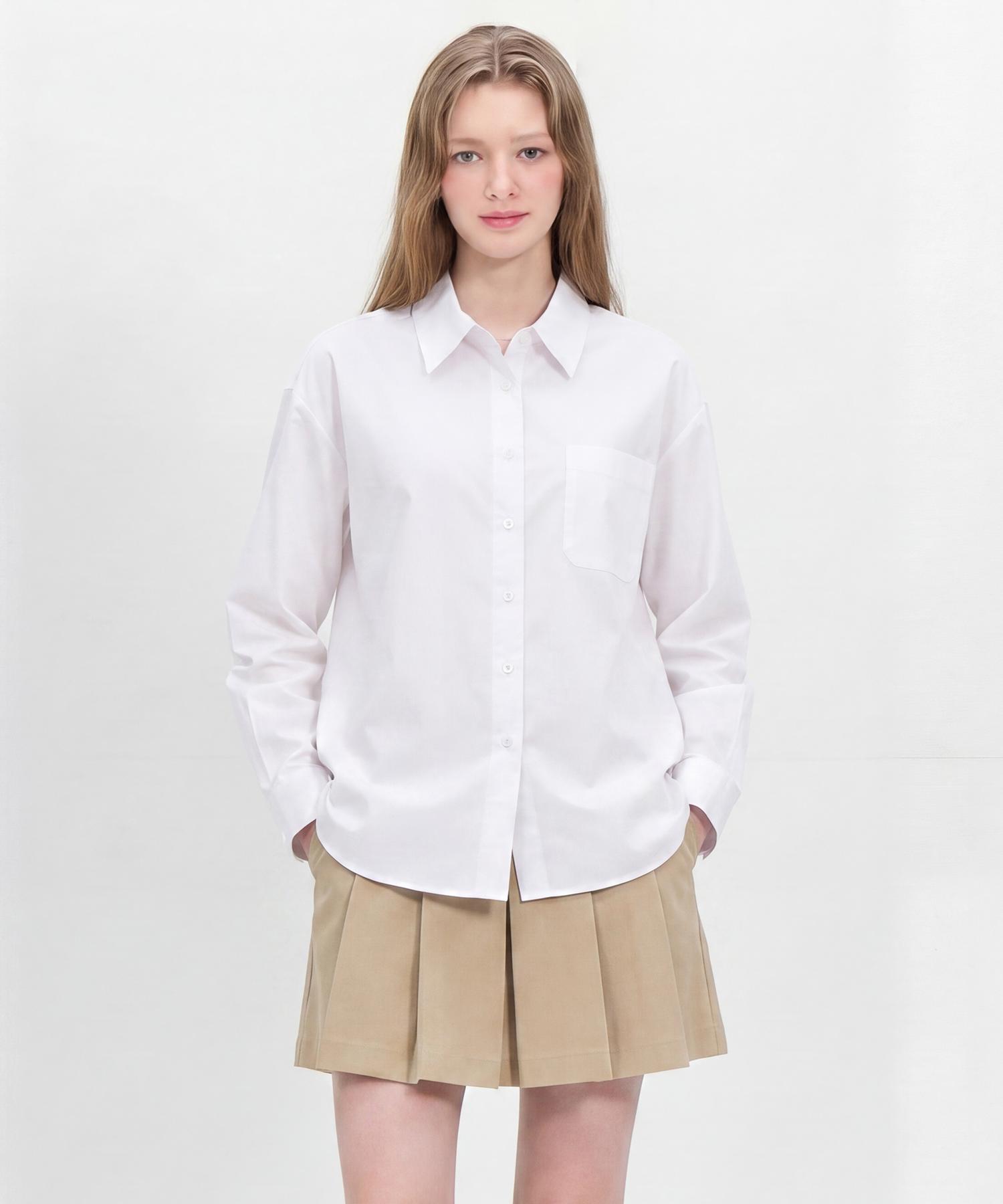 Basic House Women S Poplin Semi-Overfit Long Sleeve Shirt White Lzws0201 Pk/095