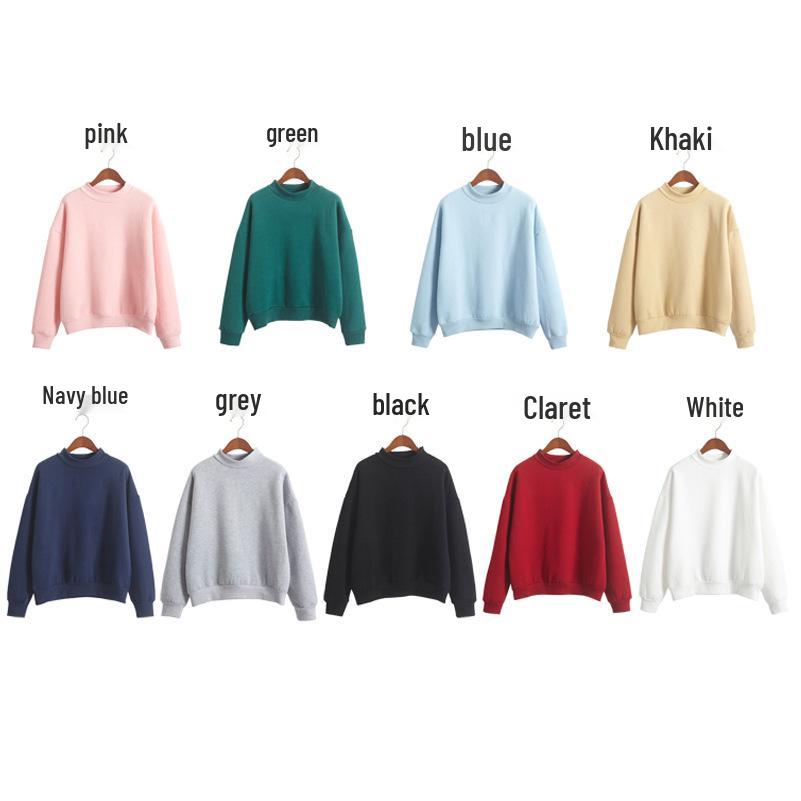 Nine-Color Korean Style Women's Winter Stand Collar Thick Pullover Sweatshirt