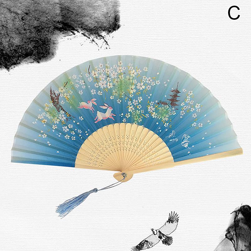 Vintage Silk Folding Hand Fan Chinese Bamboo Fans Craft Gifts Women Dance Performance Props Home Decoration Ornaments
