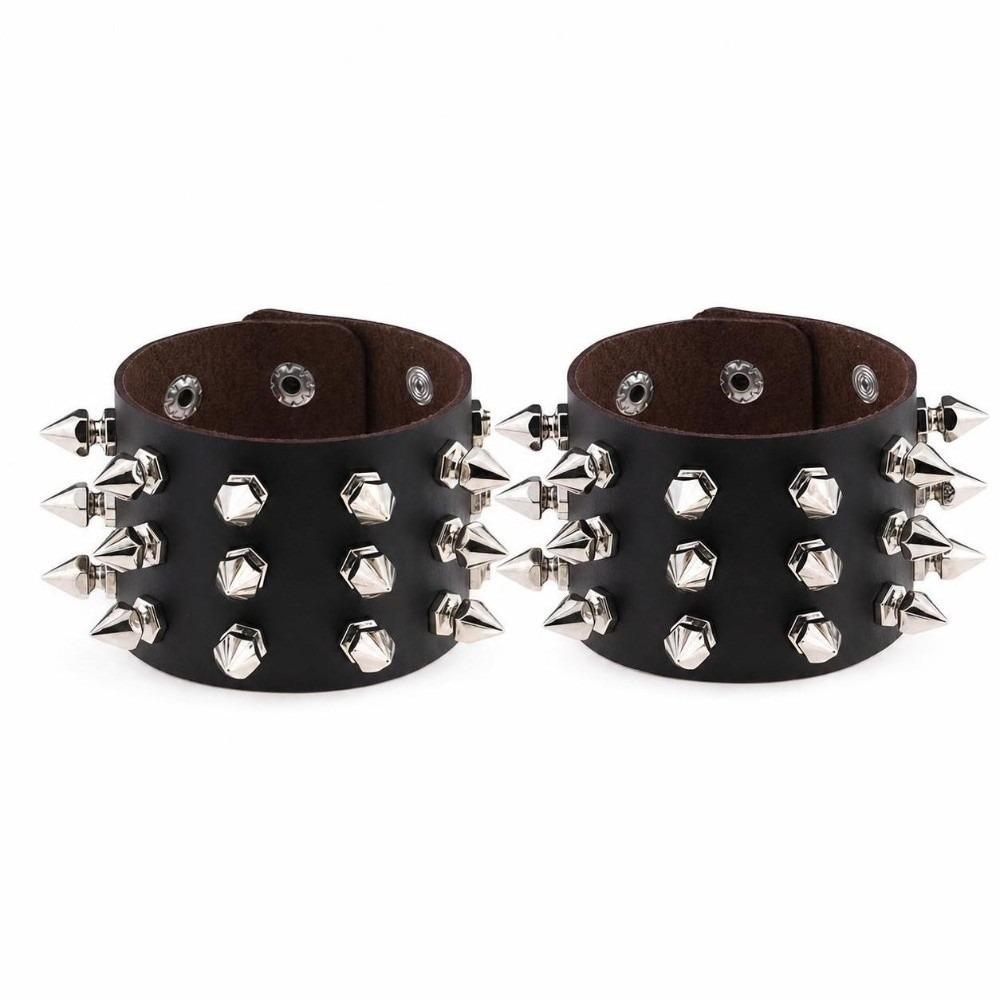 2pcs/set Adjustable Punk Goth Bracelet Wide PU Leather Bangle Leopard Wristband  Harajuku