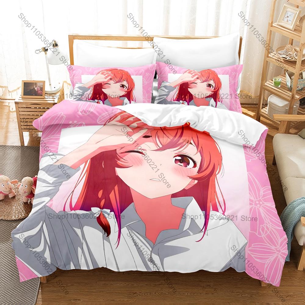 Kanojo Okarishimasu Anime Bedding Set 1 Duvet Cover + 2 Pillowcases Chizuru Mizuhara Rental Girlfriend Bedroom Decor