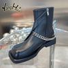Botine moderne de damă stil stradal 2024 Modă nouă Toc pătrat Piele moale Confortabile Accesorii lanț Pantofi cu platformă