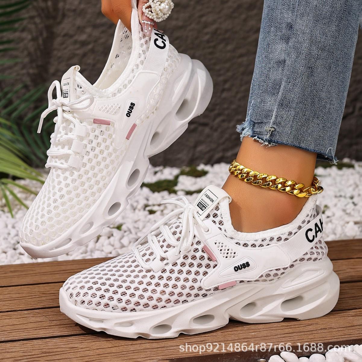 

Summer new fly-woven mesh shoes sports casual breathable ultra-light soft sole non-slip comfortable versatile women s single shoes 41 белый