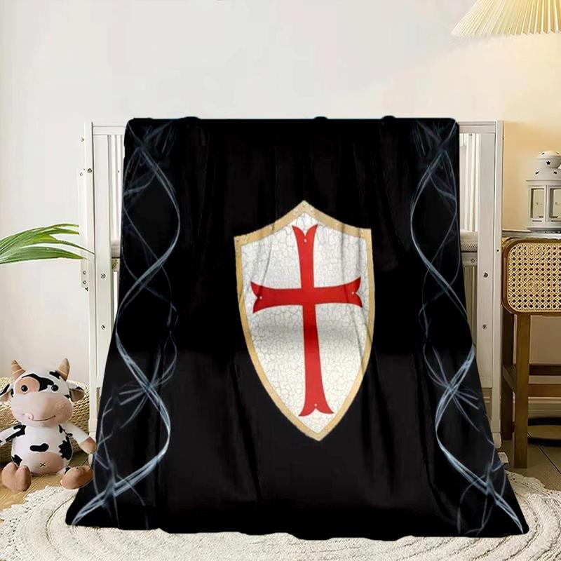 Knights Templar Symbol Blanket Flannel Blanket for Bed, Sofa, Camping, Hiking, Picnic Essentials, Gift for Family Fan Gifts
