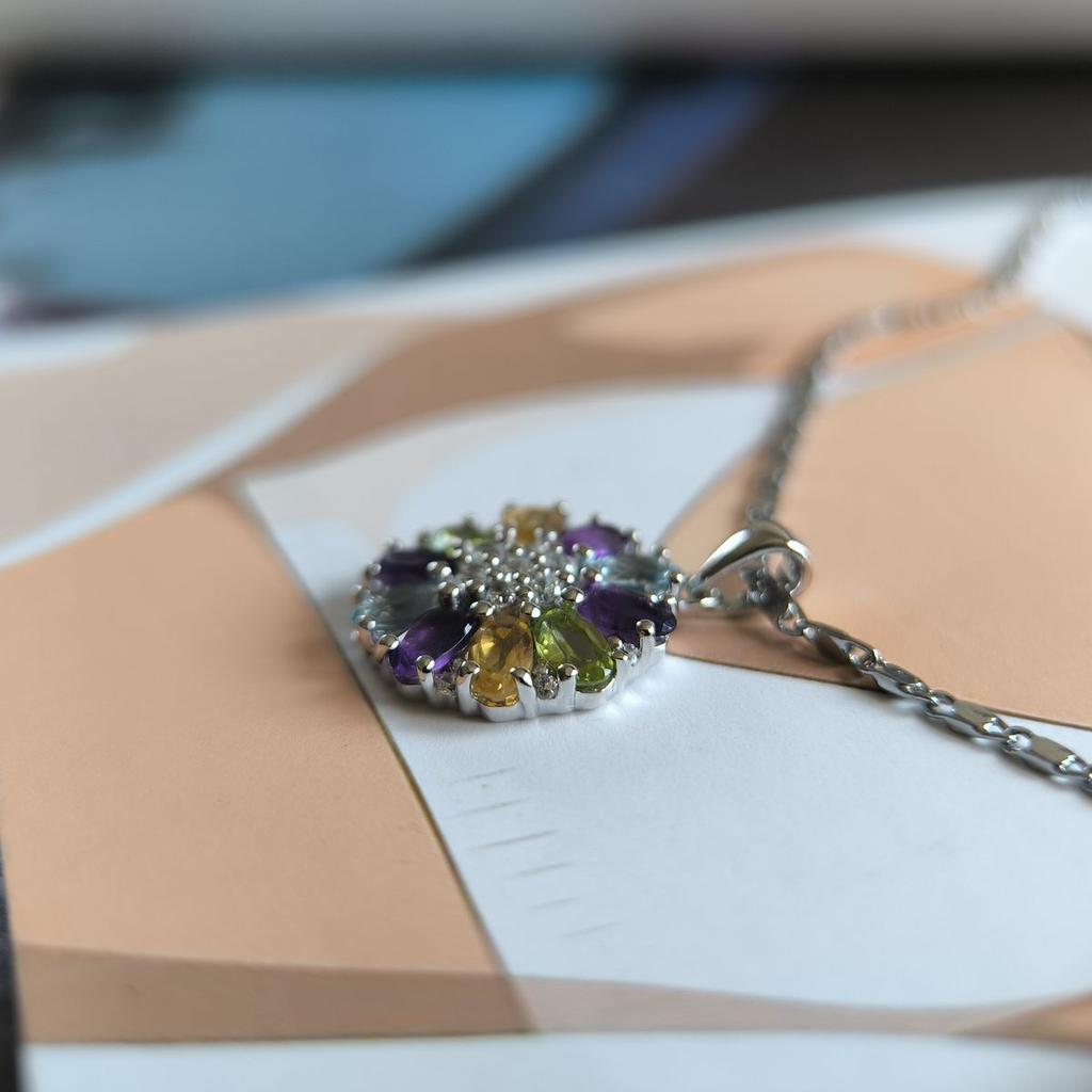 Серебряная подвеска с аметистом 3.087ct, цитрином, хризолітом, топазом (2193357)