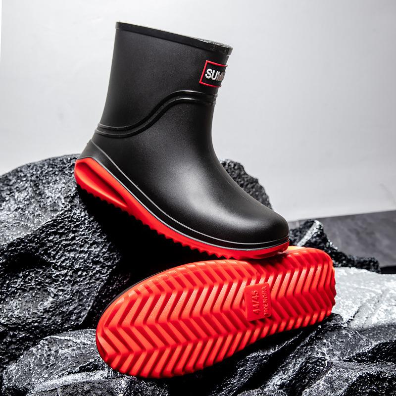 Fashion Short Tube Rain Shoes Men's Rubber Boots Waterproof Platform Booties Outdoor Non-slip Rain Boots Men Kitchen Working Rain Boots