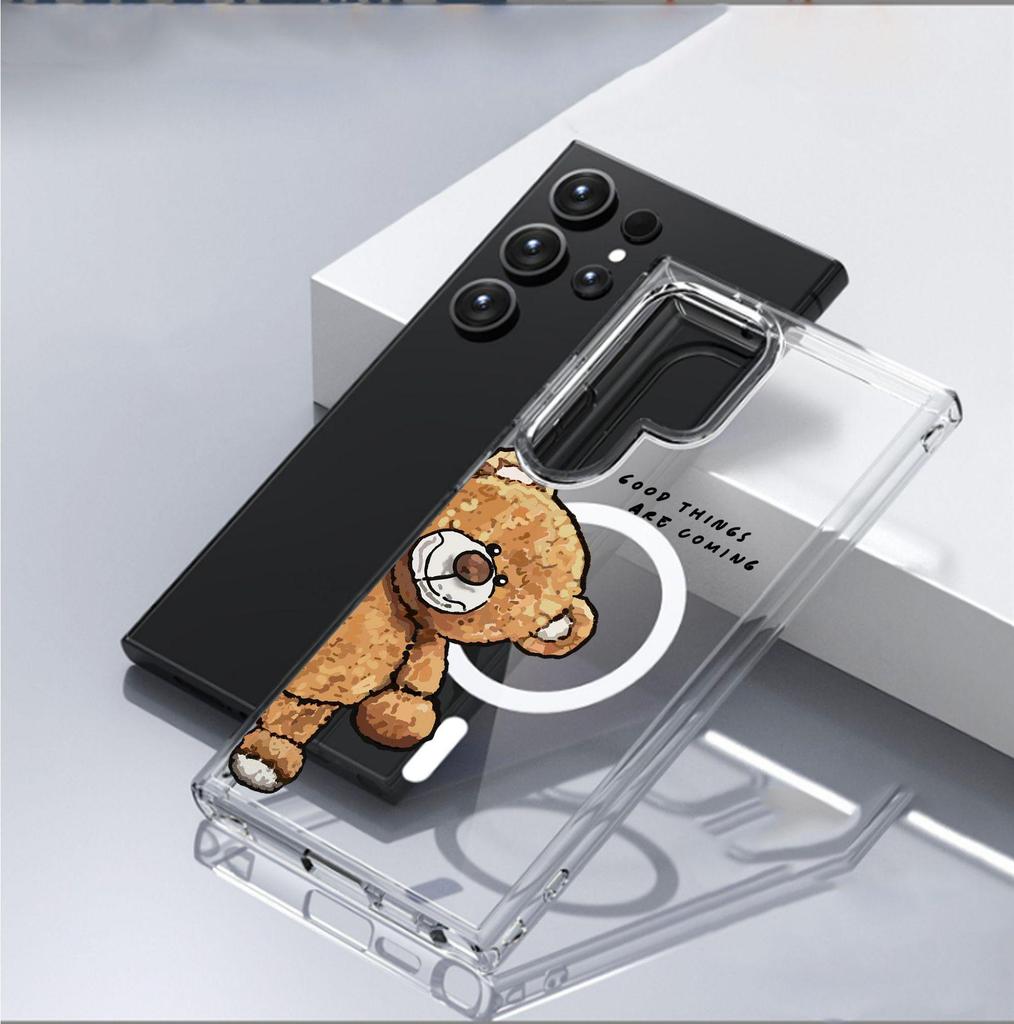Tilting Bear Magnetic Transparent Full Coverage Case for iPhone 15/16/17 Pro Max