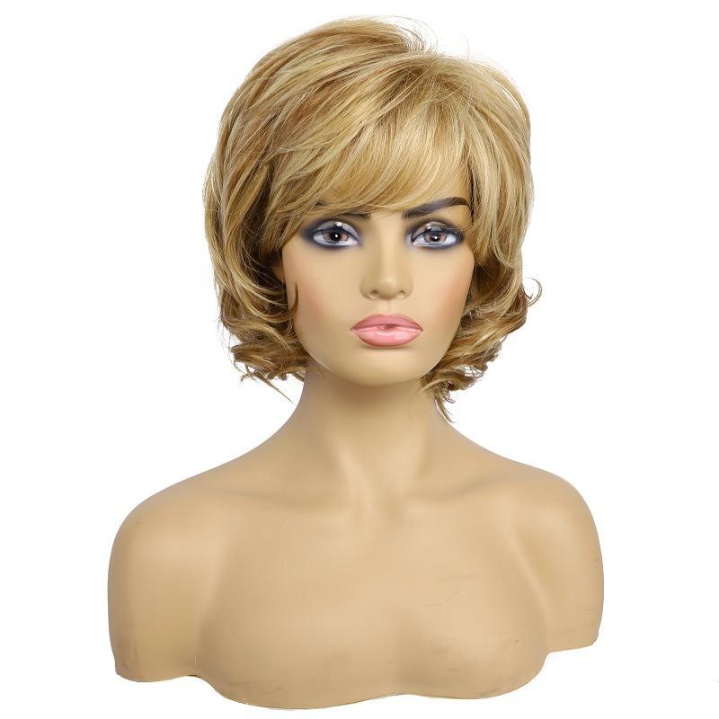 Synthetic Natural Blonde Wigs Short Bob Hair Daily Party Wig for Women Natural Wave Style Mommy Wig with Bangs Elegant Female