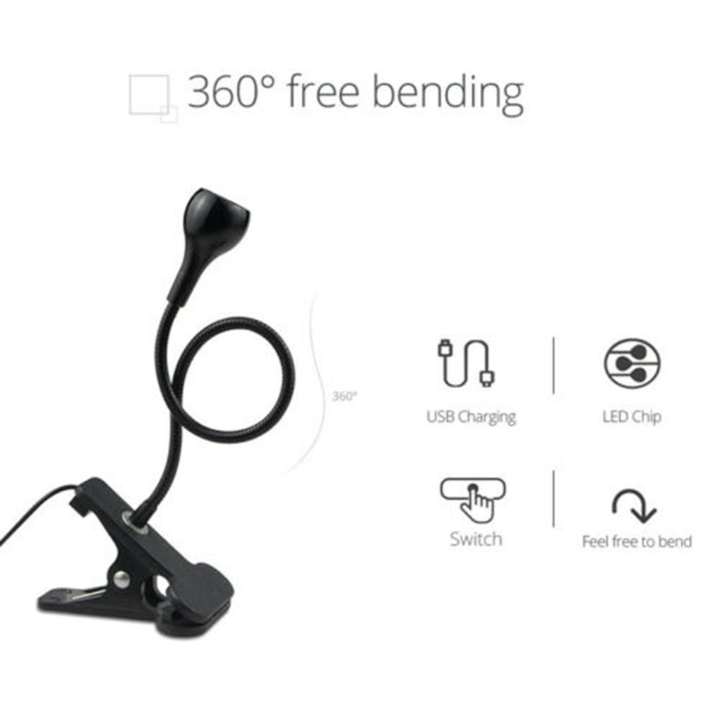 USB Clip-On Reading Light LED Flexible Bed Board Office Eye Caring Reading Lamp Warm Brightness