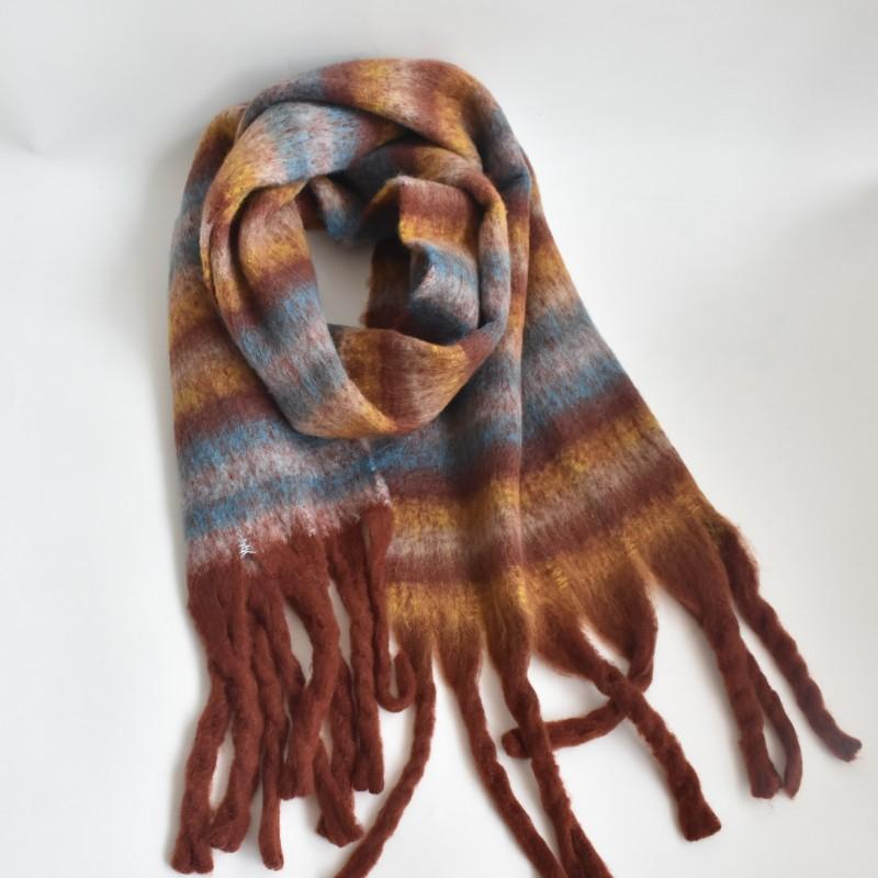 Striped Scarf Winter Girls Color Warm Bib Shawl Dual Use