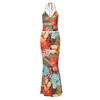 Women's V-neck Lace Up Vest Half Skirt Two-pieces Set Summer New Set Printed Beach Vacation Style Slim Fit Temperament Women's Vest Skirt Sets