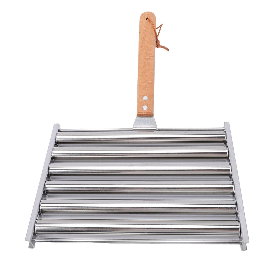 Hot-Dog-Rolle Wurstständer mit Holzgriff Edelstahl BBQ Hot-Dog-Griller für gleichmäßig gegarte Würstchen 5 Kapazität