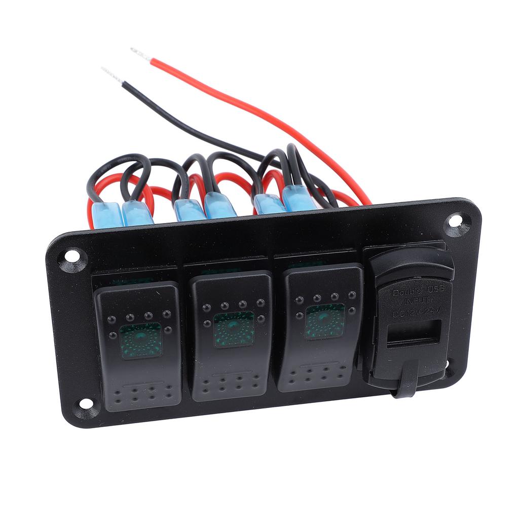 12V 24V 3 Gang Rocker Switch Aluminum Panel with Voltmeter Dual USB Fast Charging Multifuntional Switch Panel for Boat