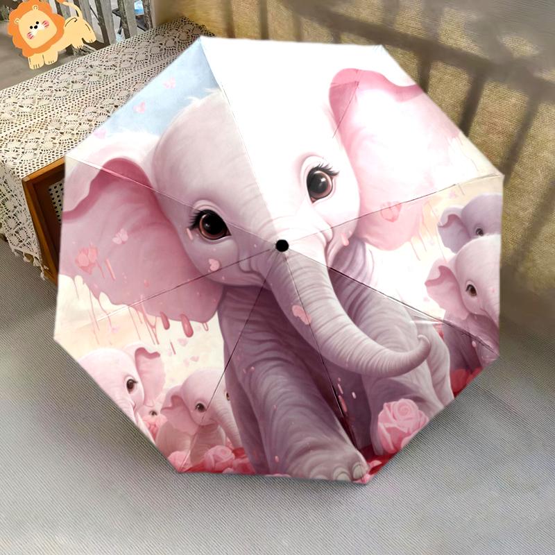 1 PC Automatic Folding Umbrella - Cute Cartoon Elephant Pattern, Portable & Foldable Design with 8 Ribs, Christmas Birthday Gifts