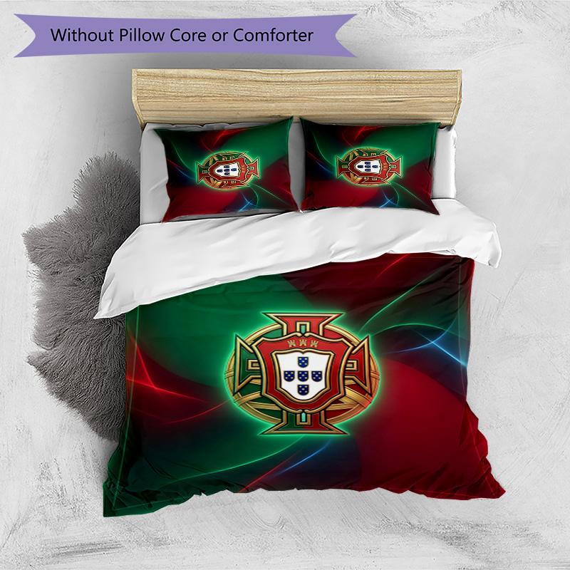 Portugal Football Printed Bedding 3 Piece Set Cozy Breathable Bed Cover Set As Housewarming Holiday Gift
