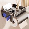Wall Mounted Toilet Paper Holder Toilet Roll Holder with Garbage Bag Compartment Open Shelf Splash-Proof Multifunctional Toilet Paper Dispenser for