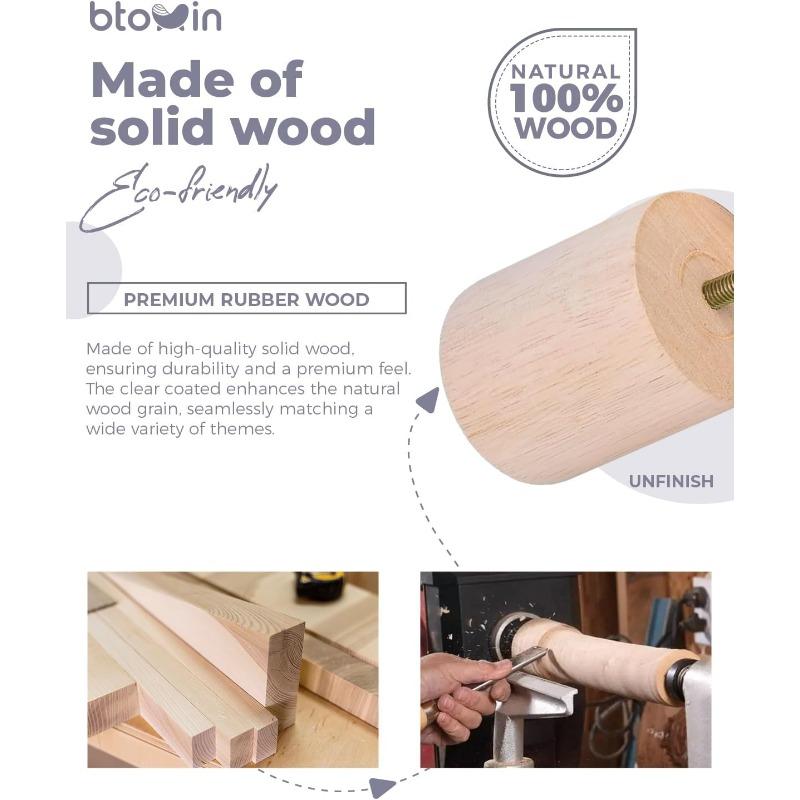 2 Zoll / 5 cm Massivholzmöbelfüße, 4 Stück Moderne Runde Holz-Kugelfüße Sofafüße mit Gewinde M8 Bolzen & Montageplatte & Schrauben