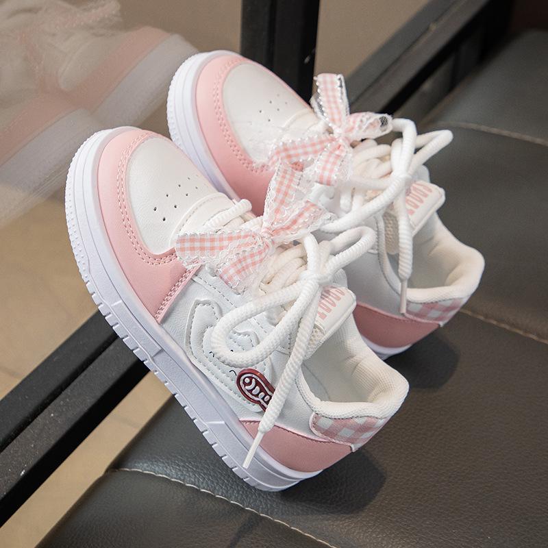 Girls' Leather Spring Bowknot Sneakers - White, Big Kids, Student-Friendly