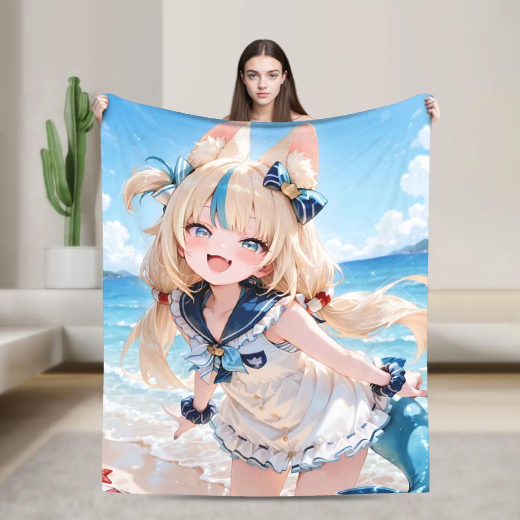 Super Warm Blanket Camping Sameko Saba VTuber Throw Blanket  Flannel Bedspread For Couch Bed Funny Sofa Bed Cover