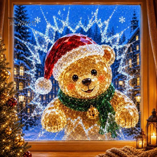 Urlaubs-Fensterdekoration 3D Weihnachts-Klebefolien, Abnehmbare Aufkleber ohne Rückstände, Weihnachtsmann bricht durch Einfache Anbringung Klebefolie Durch Glas Wandaufkleber, Festlich