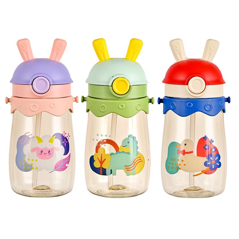 Adorable Cartoon Baby No-Spill Cup Baby Leak-Proof Cup Lightweight To Carry Summer Straw Drinking Cup Pc Plastic Cup