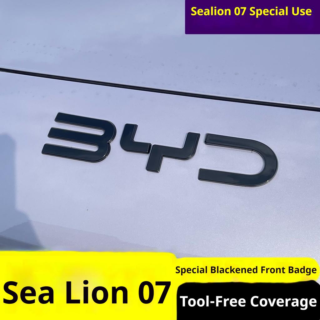 For BYD SeaLion 07 EV Car Specialized No Disassembly Overlay Blackened Emblem Black Warrior Black Car Logo Sticker Auto Exterior