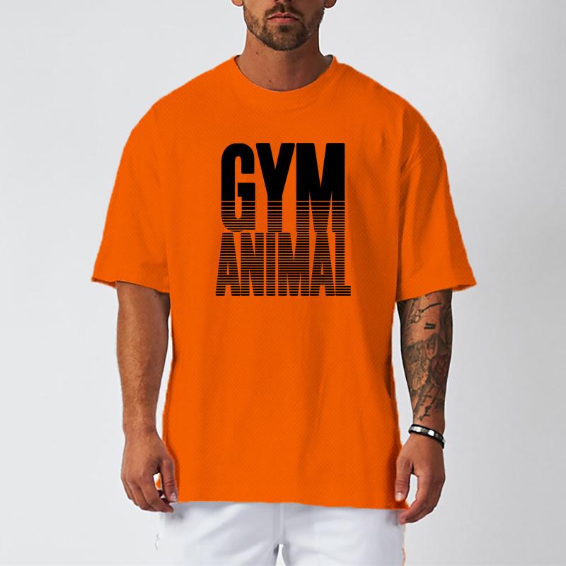 Muscleguys Gym Animal Running T-shirts Mens Oversized Drop Shoulders Half Sleeve T Shirt Summer Quick Dry Mesh Clothing Fitness Loose Shirt