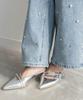 Randa Double Strap Pointed Toe Mule Pumps ED35194 SILVER L