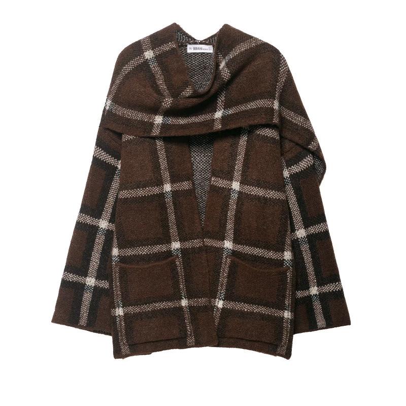 Trendy European Plaid Knit Short Coat M